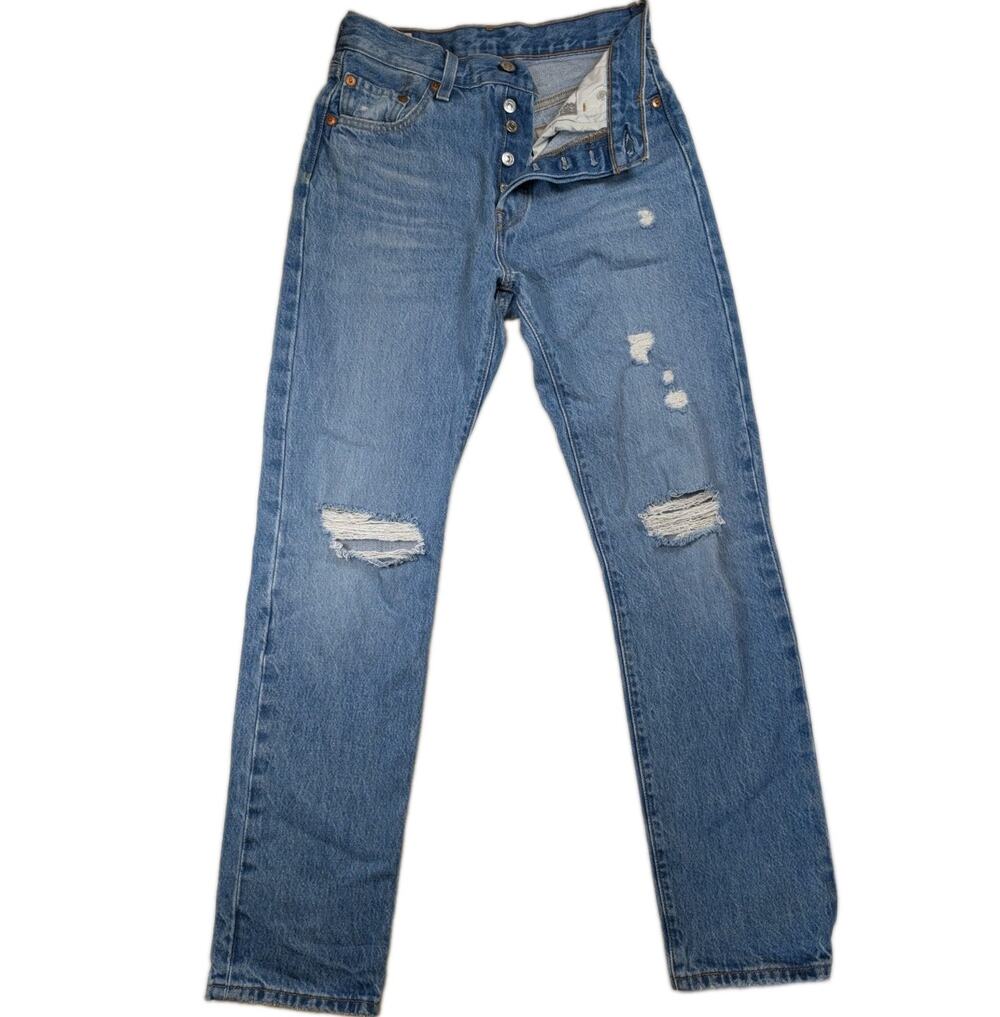 Levi's Premium 501 Women's Jeans 25x30 Straight Leg Distressed Blue Button Fly